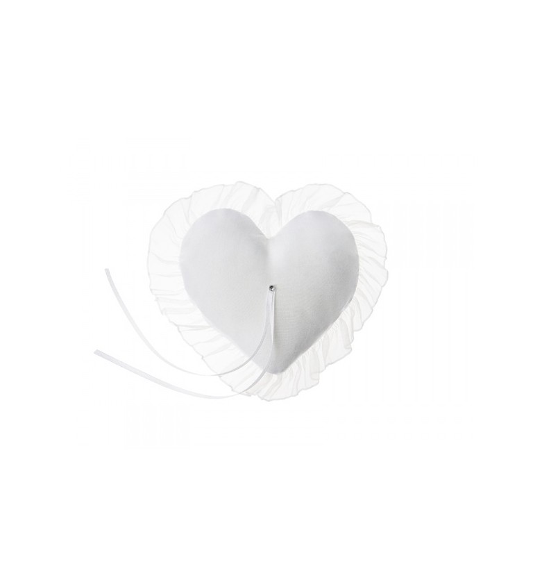Svatební polštářek na prstýnky - bílé srdce 