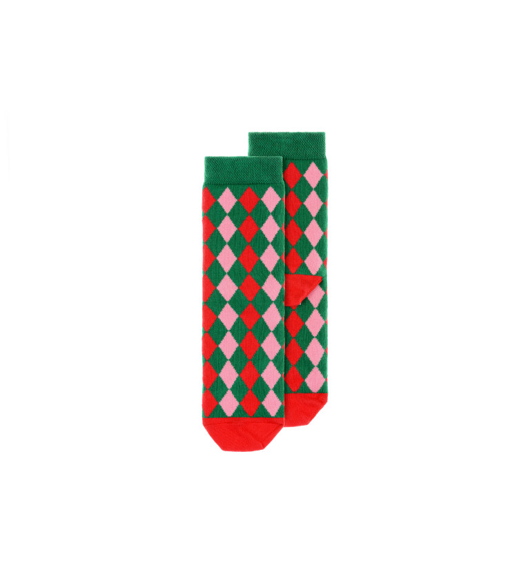 Vánoční ponožky s růžovými a červenými kosočtverci