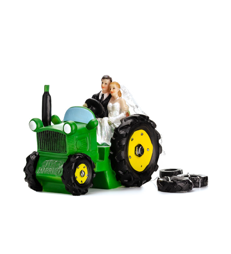 Figurka na dort nevěsta a ženich na traktoru