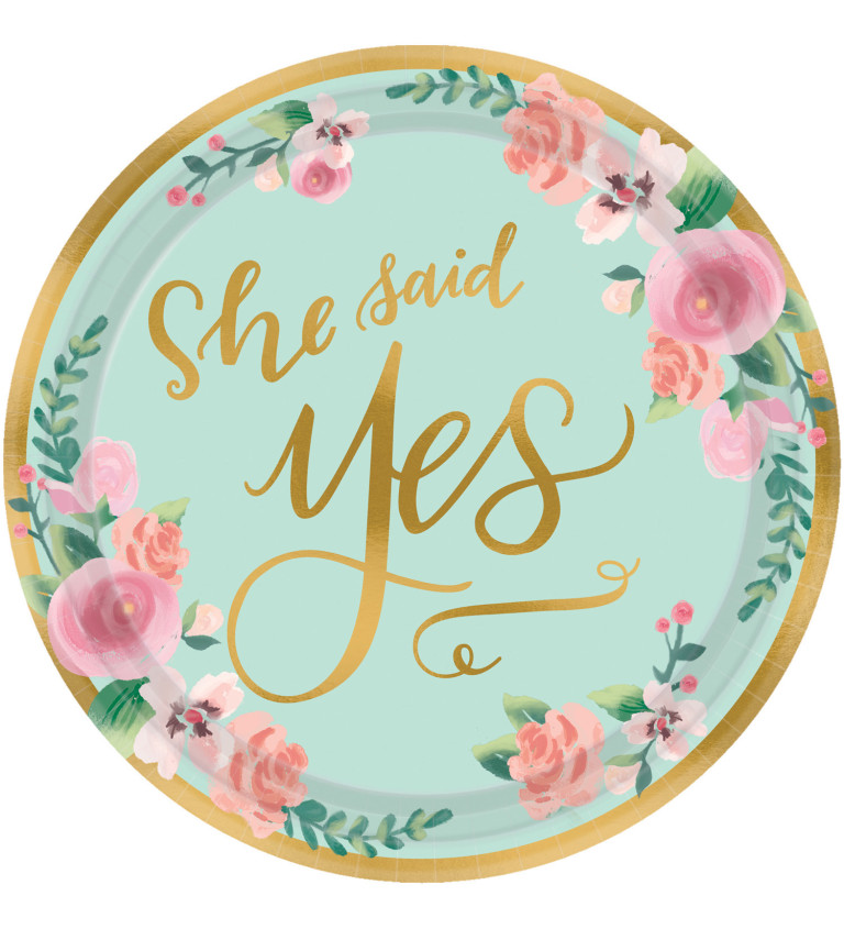 Talířky květinové svatební - she said yes