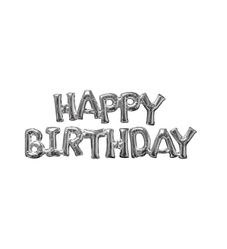 Balón - nápis Happy Birthday stříbrný