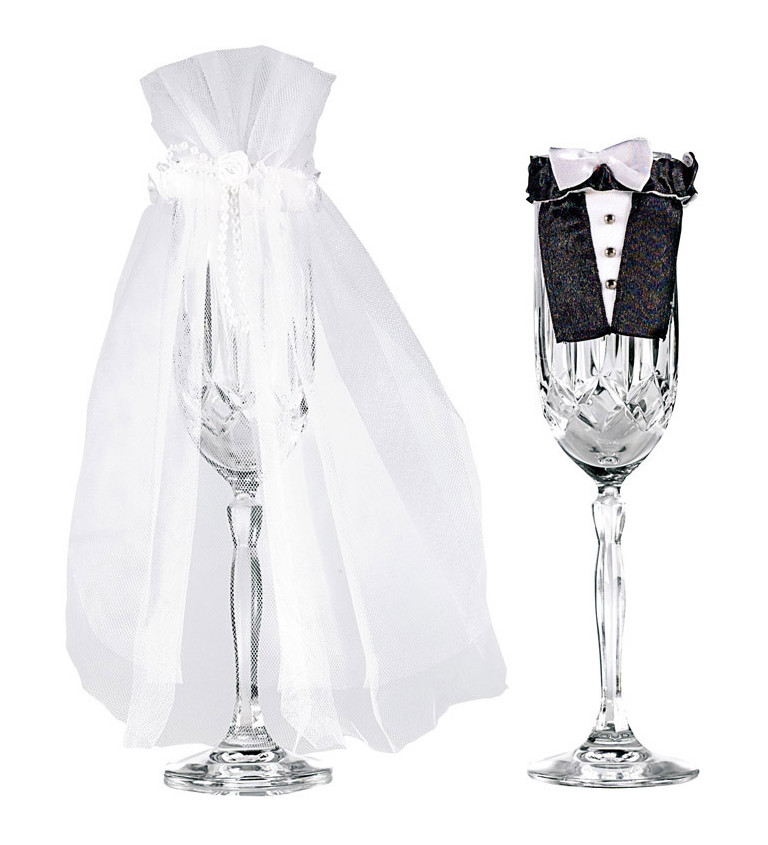 Svatební ozdoba na sklenice - ženich a nevěsta