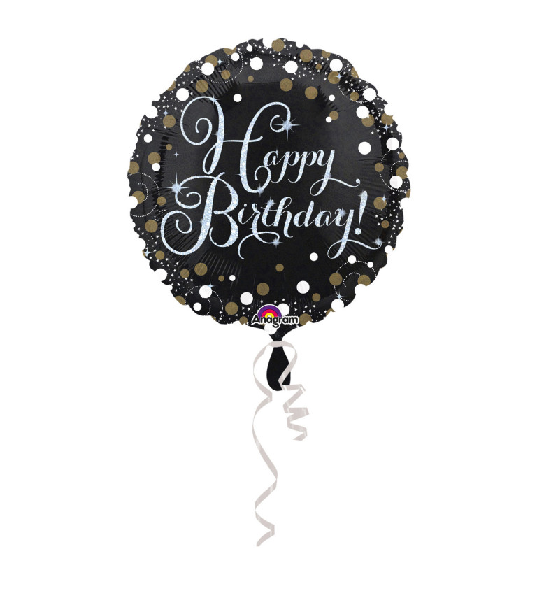 Černý balónek s nápisem Happy Birthday