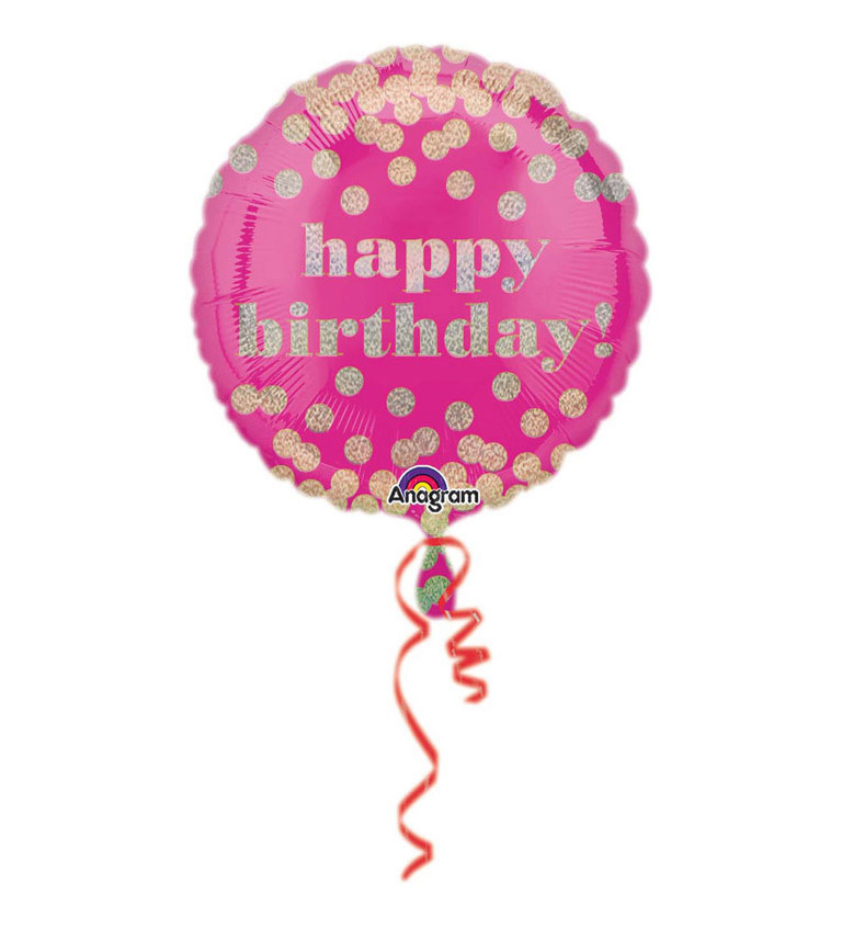 Fóliový růžový balónek s nápisem Happy Birthday