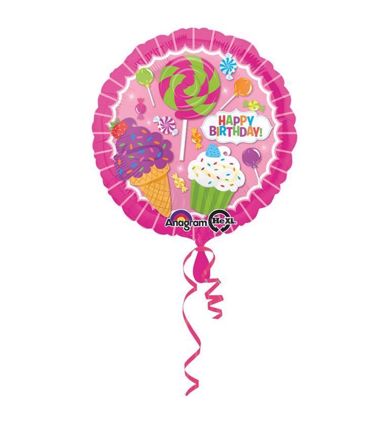 Růžový kulatý balón - Happy birthday