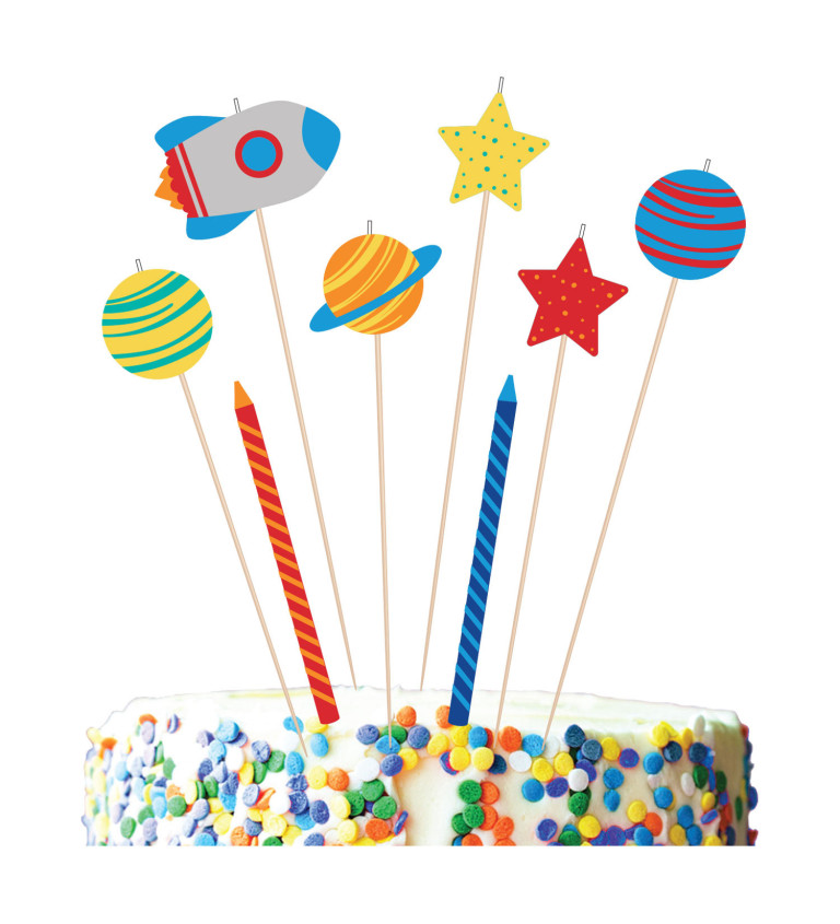 Dětské svíčky na dort - vesmír a raketa