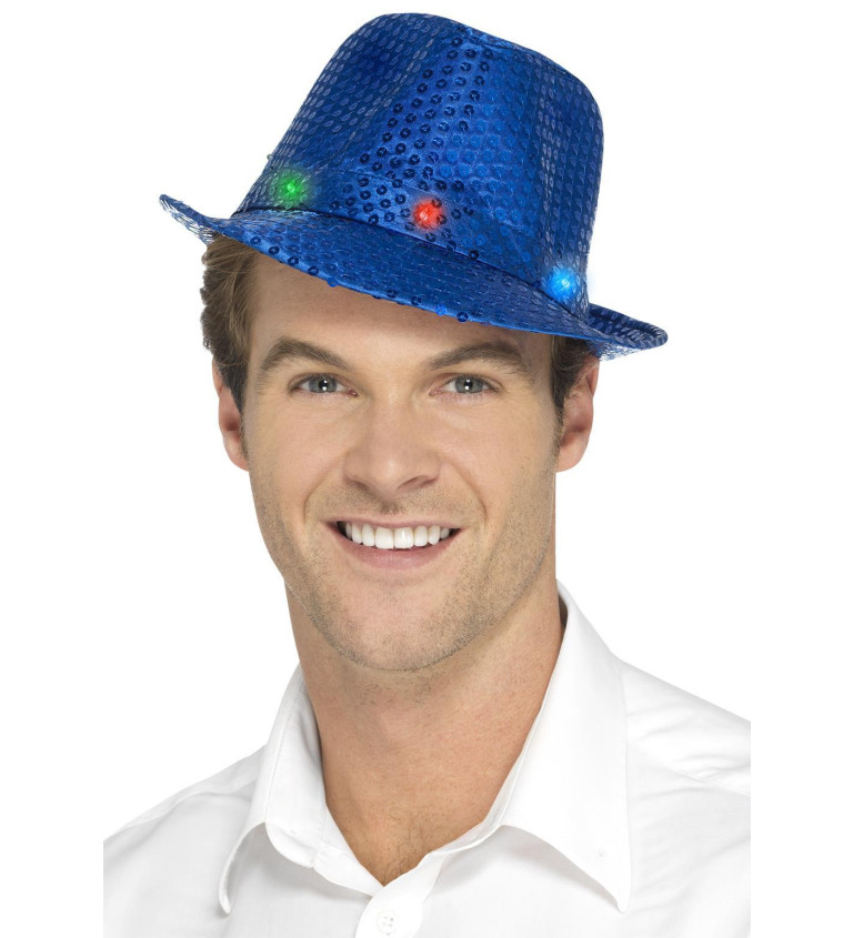Light Up flitrový klobouk - modrý