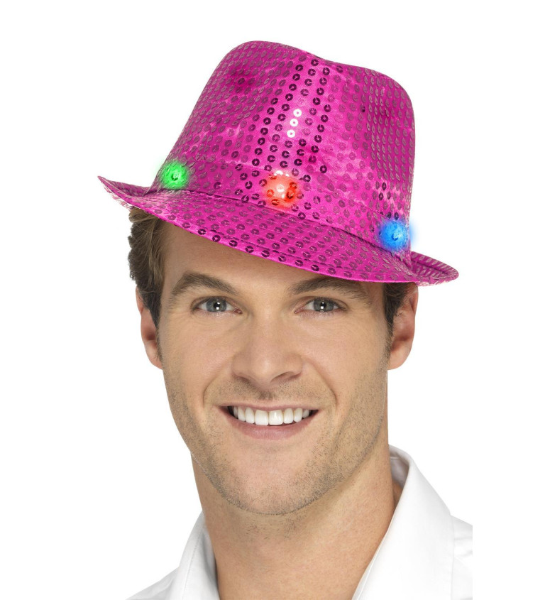 Light Up flitrový klobouk - růžový