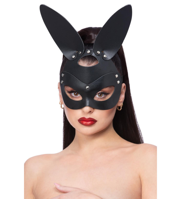 Kožená maska králíčka - černá