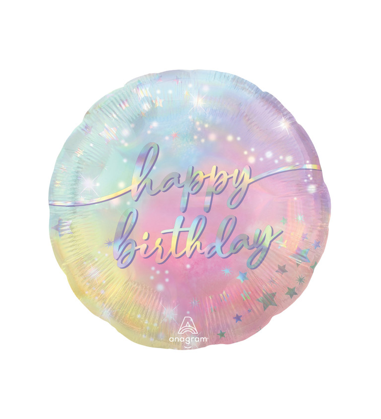 Fóliový balónek - Happy Birthday,  duhový