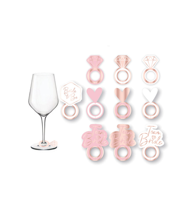 Růžové značky Bride na skleničky