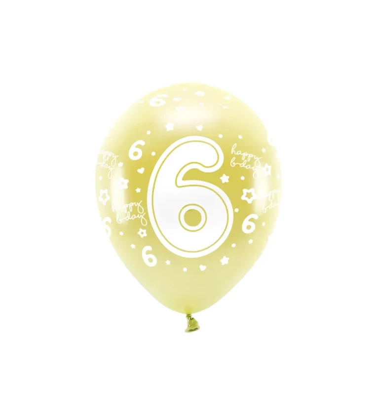 Eko balónky číslo ''6'' ve světle zlaté barvě