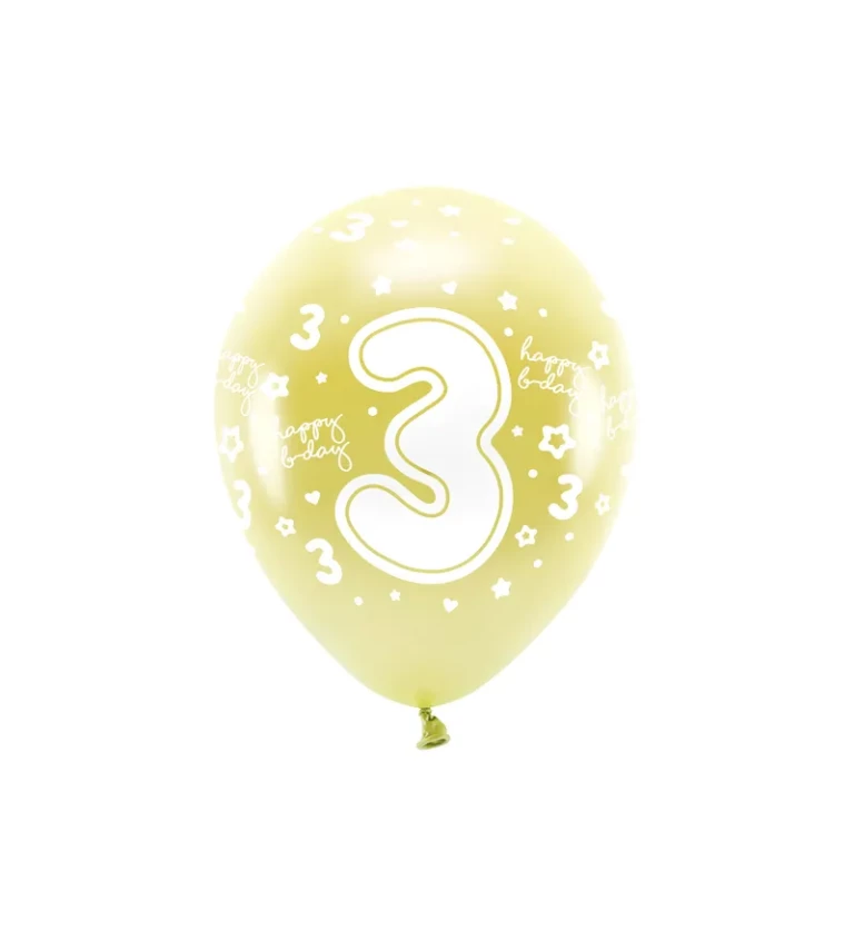 Metalické balónky Eco číslo ''3'' ve světle zlaté barvě