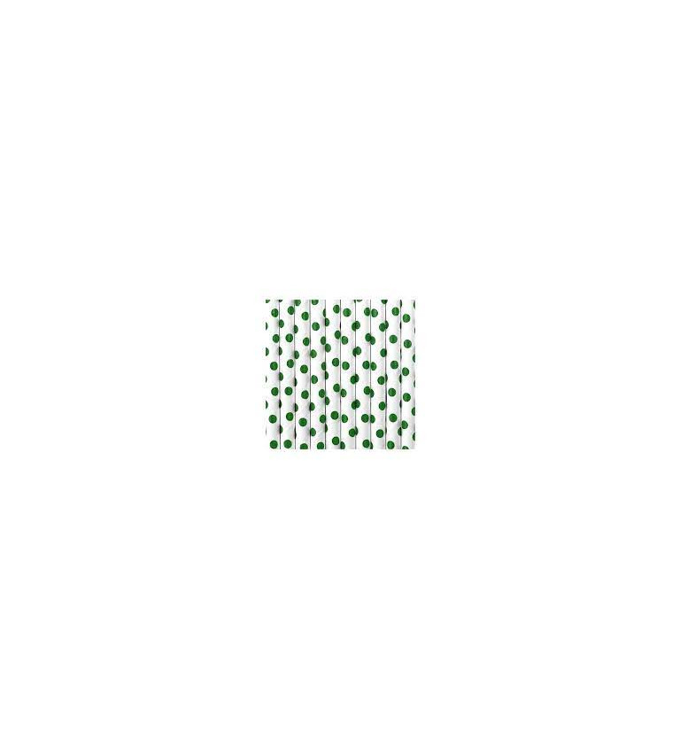 Papírová brčka - zelené puntíky