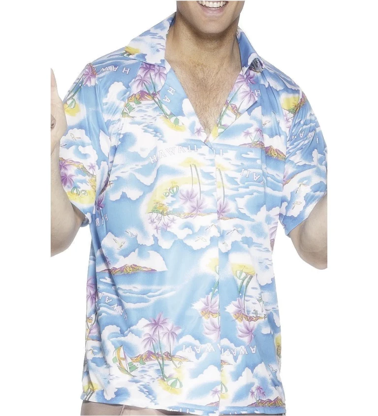 Havajská party košile - modrá s květy