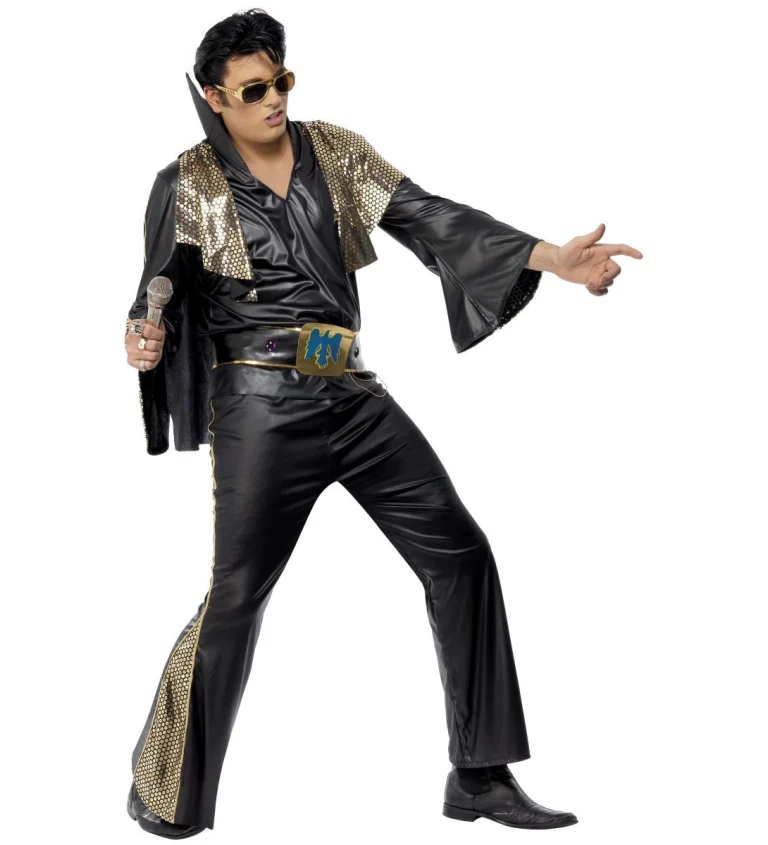 Pánský kostým Elvis, model černo-zlatý