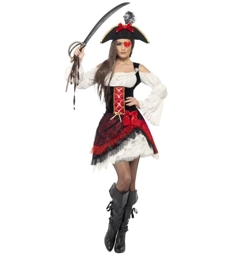 Dámský kostým Pirátka Glamour, barva červená