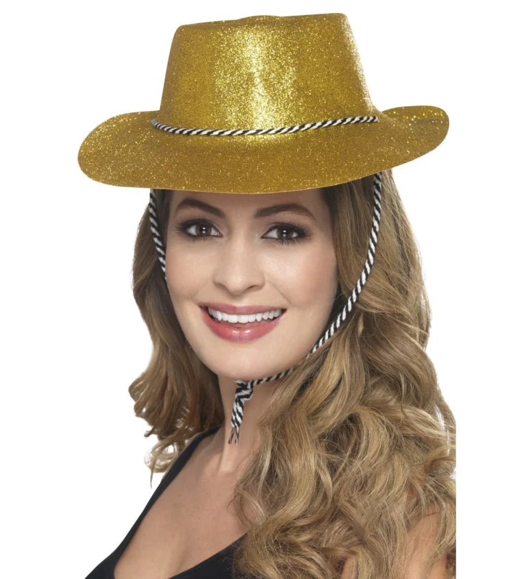 Zlatý glitter klobouk Kovboj
