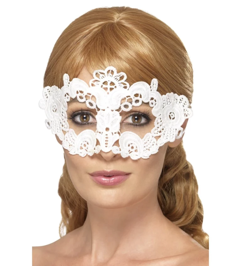 Bílá filigránová maska Květina
