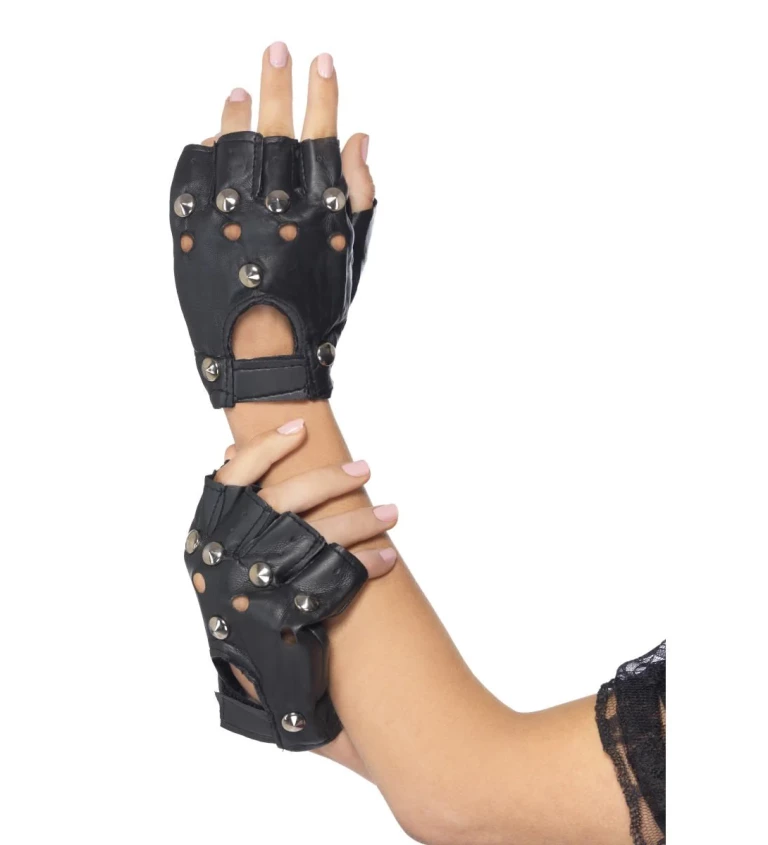Koženkové rukavice Punk - černé