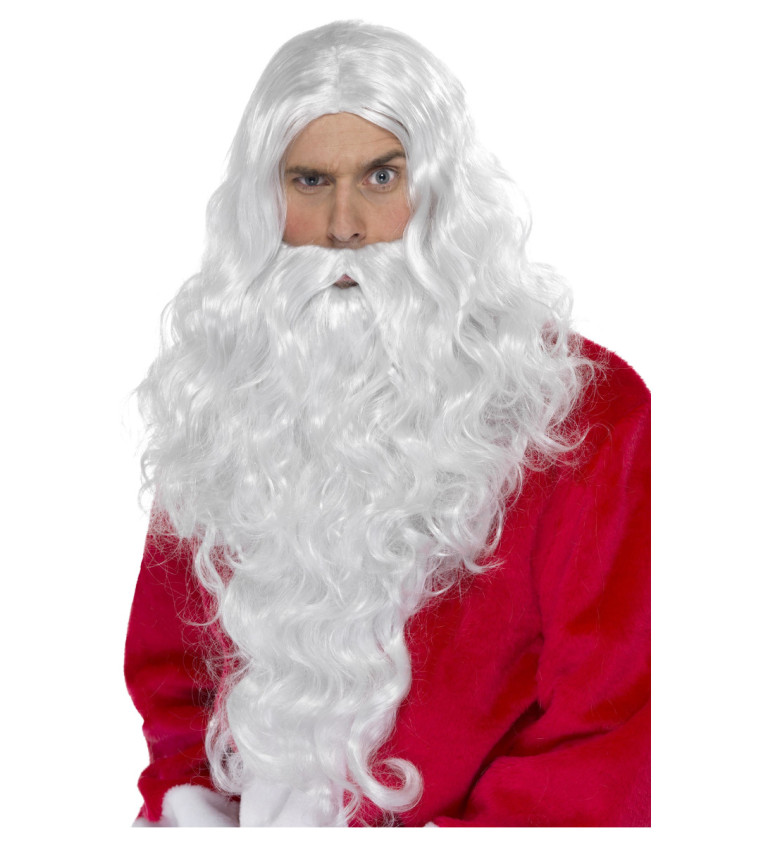 Paruka a plnovous Santa - stříbrná