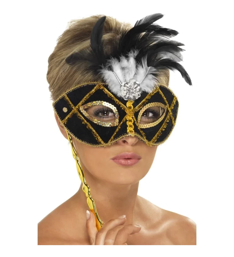 Benátská maska Lady Baroque - černo zlatá