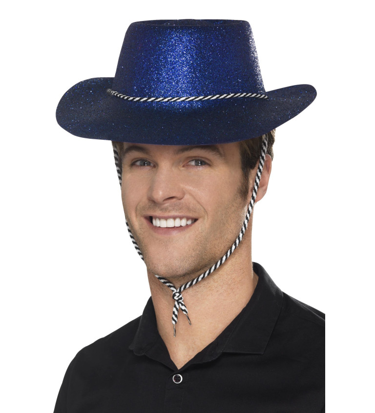 Modrý glitter klobouk Kovboj