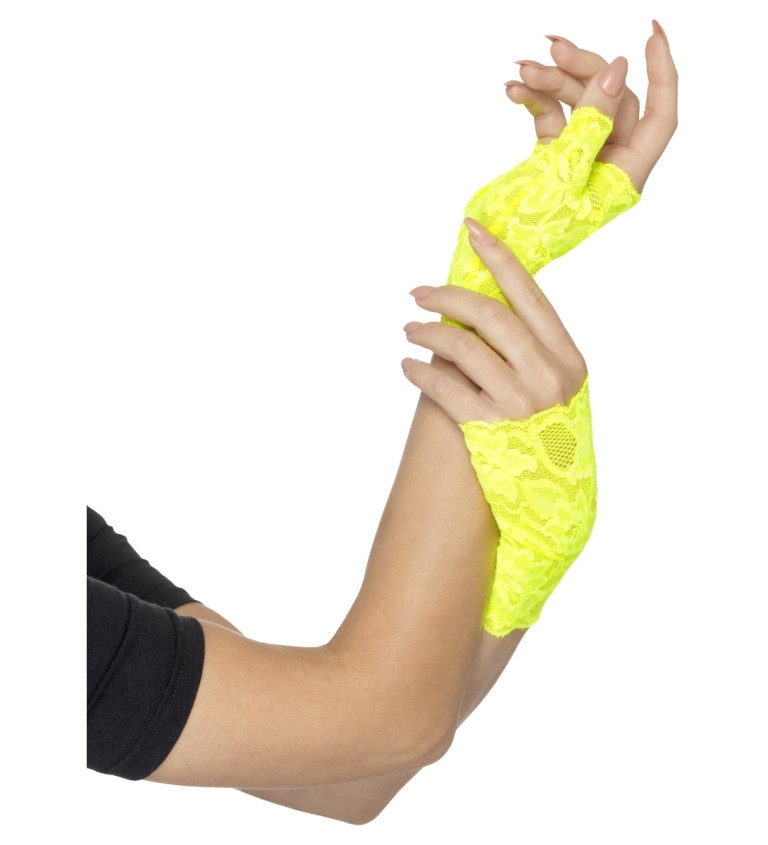 Krajkové rukavičky bez prstů neon žlutá