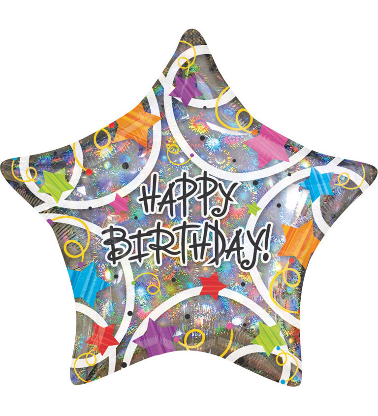 Fóliový narozeninový balónek - hvězda, Happy birthday!