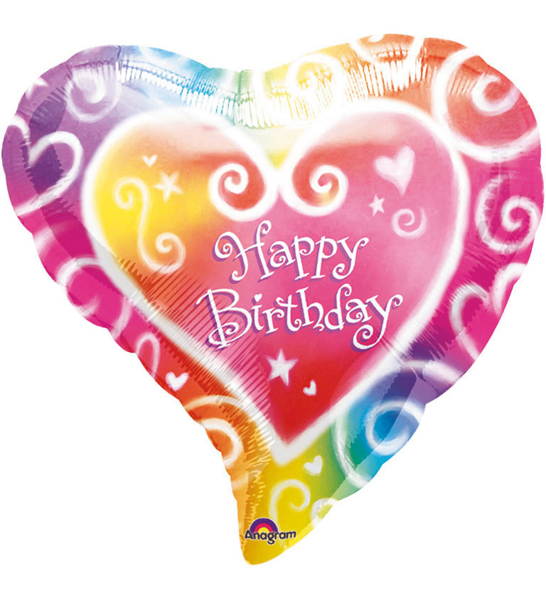Foliový narozeninový balónek - barevné srdce