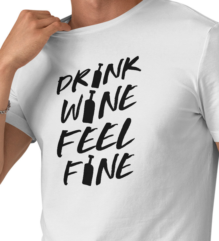Pánské triko bílé Drink wine feel fine