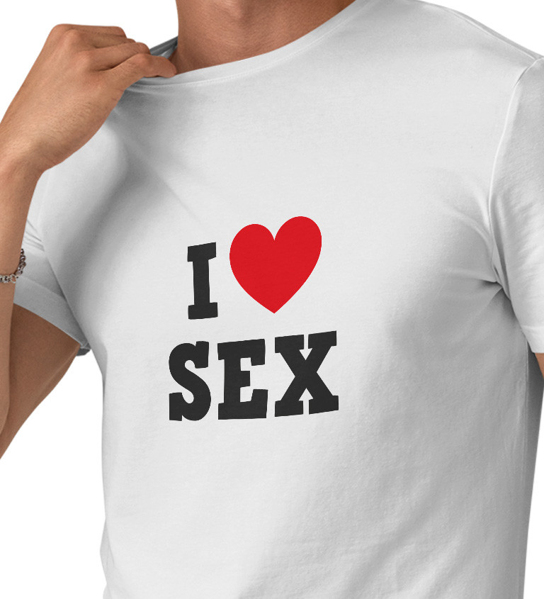 Pánské tričko - bílé, I love sex