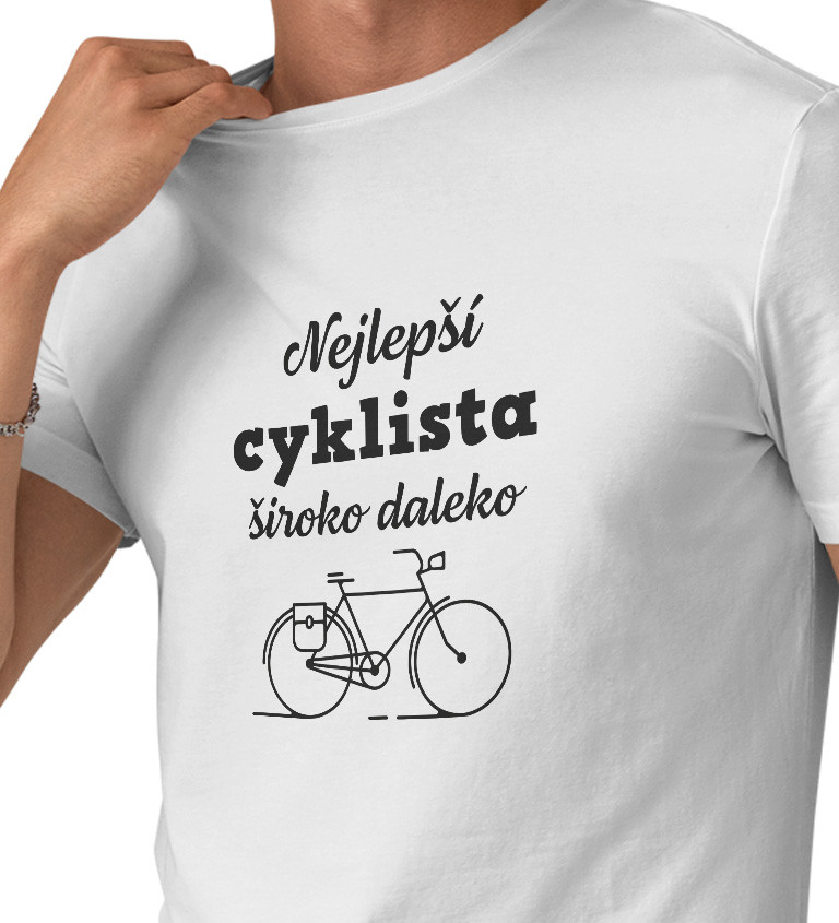 Pánské triko s nápisem Nejlepší cyklista široko daleko