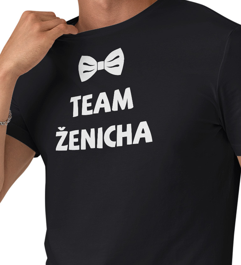 Tričko Team Ženicha s motýlkem - černé