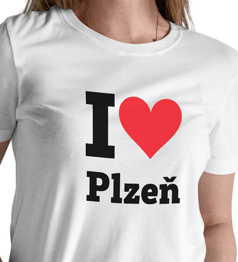 Dámské bílé triko - I love Plzeň
