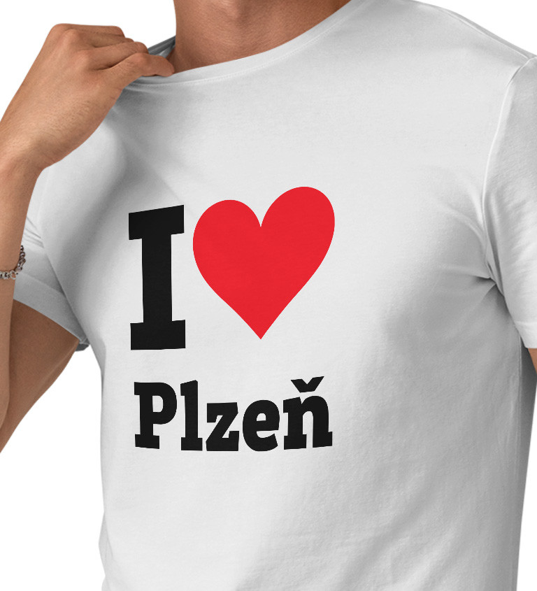 Pánské bílé triko - I love Plzeň