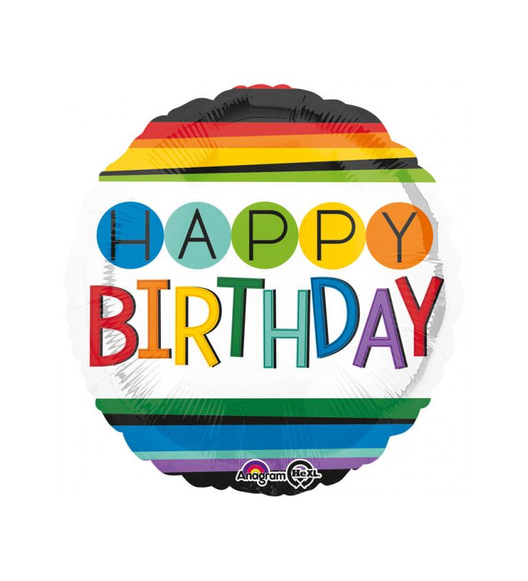 Fóliový balón Happy Birthday - barevný