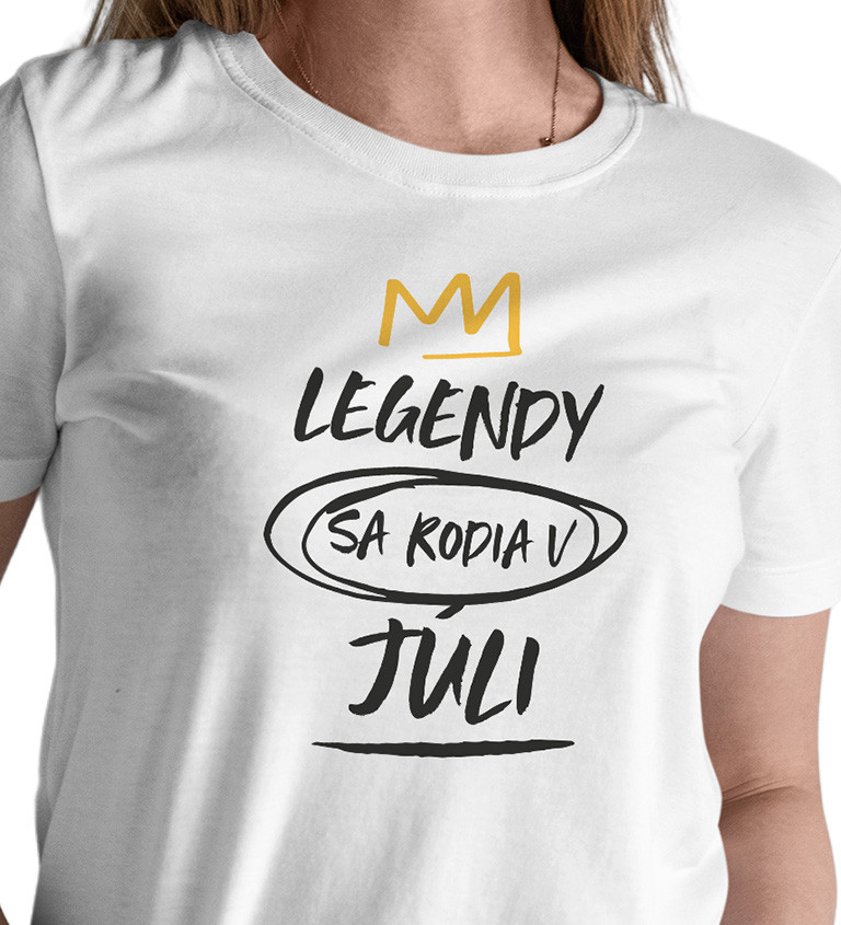 Dámske tričko biele Legendy sa rodia v júli XS