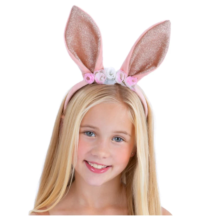 Dětská čelenka růžové králičí uši