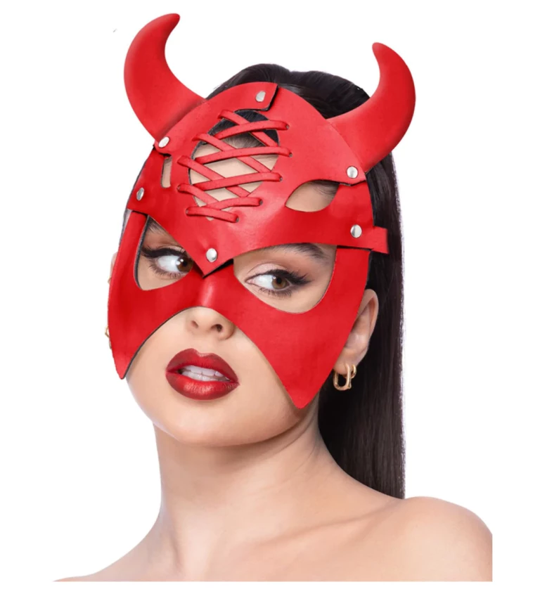 Kožená maska ďábla - červená