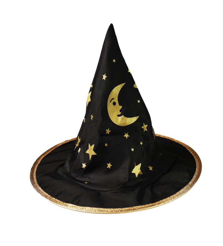 Dětský klobouk - Čaroděj, zlaté měsíčky