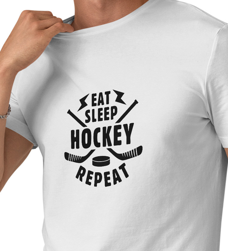 Pánské tričko bílé Eat sleep hockey repeat S