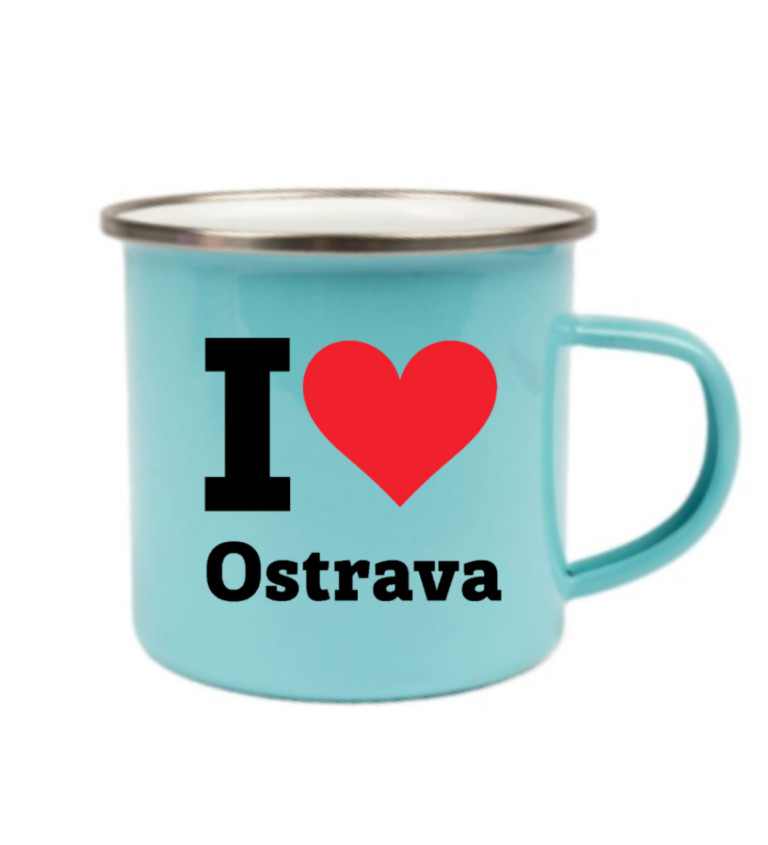 Plecháček modrý Pánské bílé triko I love Ostrava