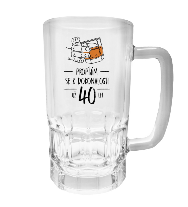 Půllitr s potiskem - Propíjím se k dokonalosti už 40 let, 500 ml