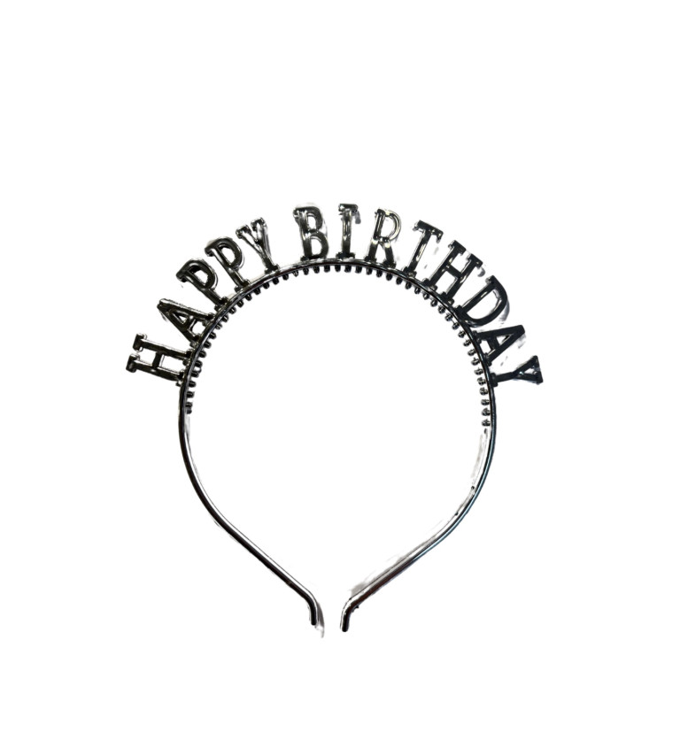 Narozeninová čelenka stříbrná - Happy birthday
