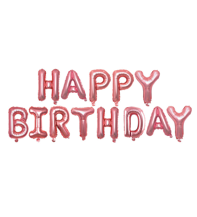 Fóliový balónek Happy birthday nápis - rosegold