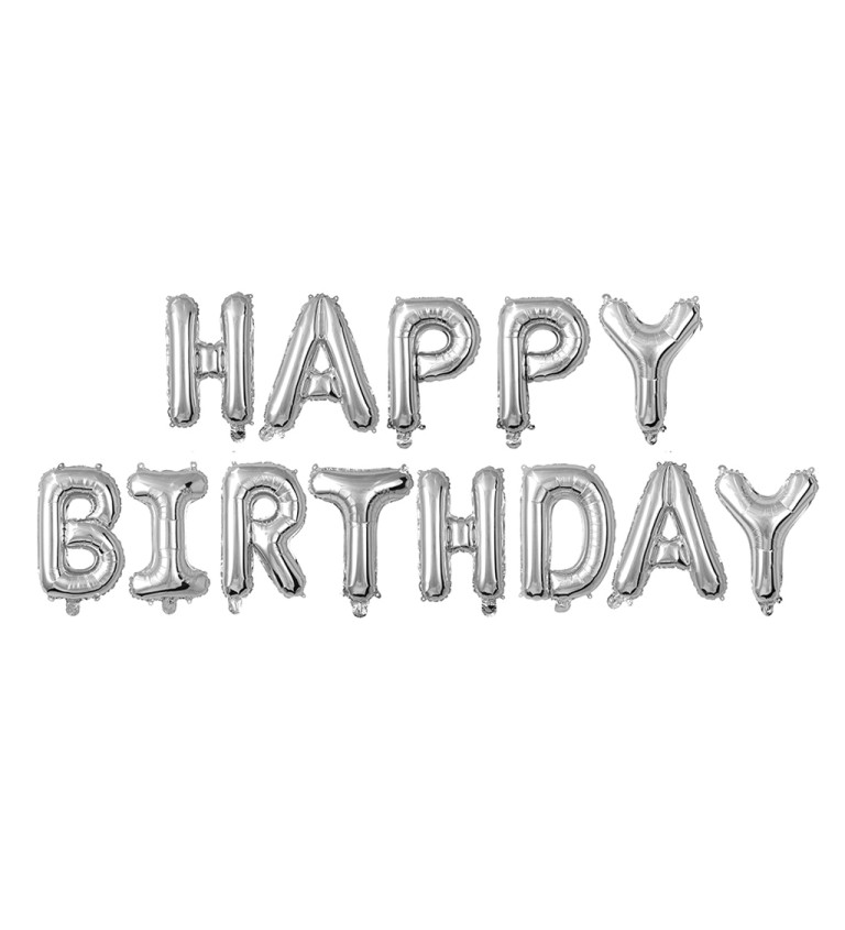 Fóliový balónek Happy birthday nápis - stříbrný