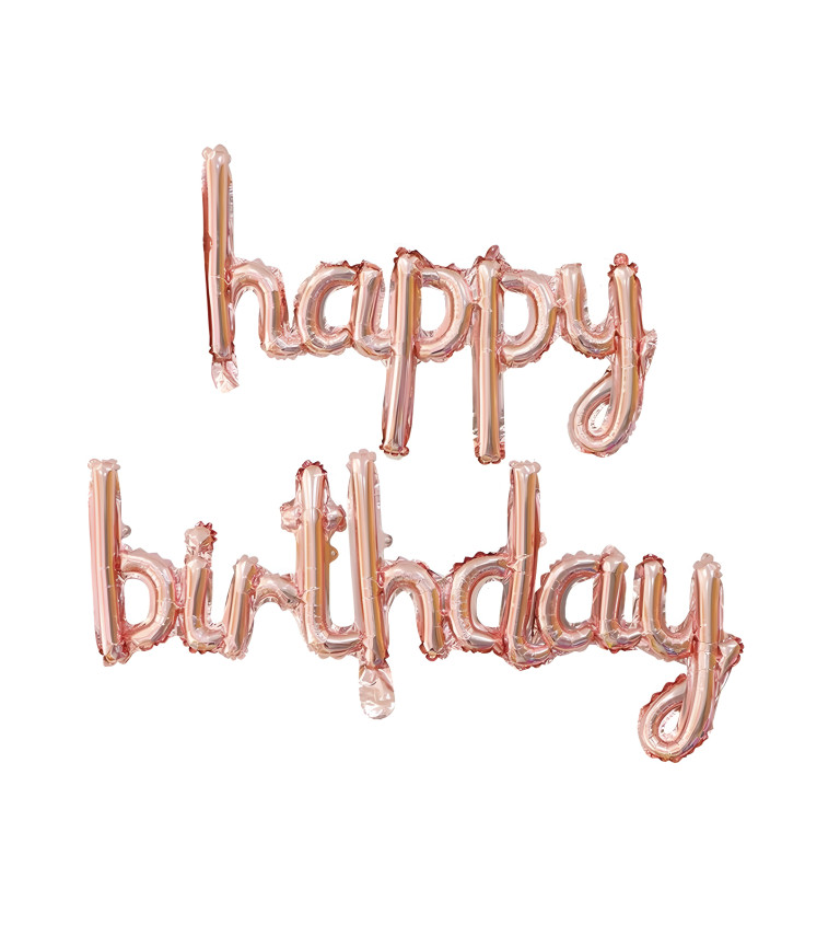 Fóliový balónek Happy birthday nápis - rosegold
