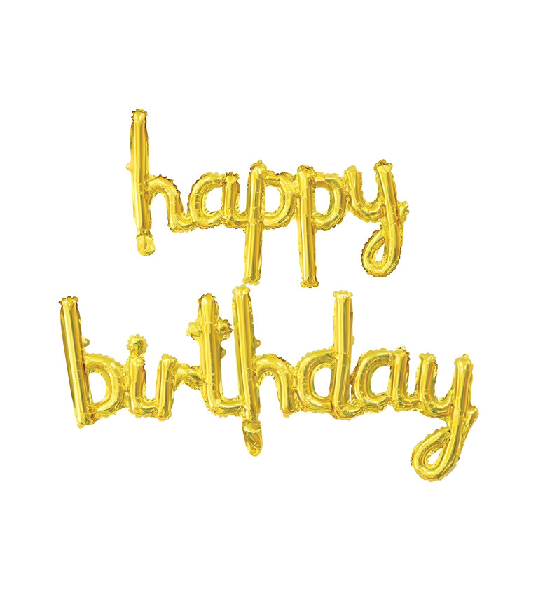 Fóliový balónek Happy birthday nápis - zlatý