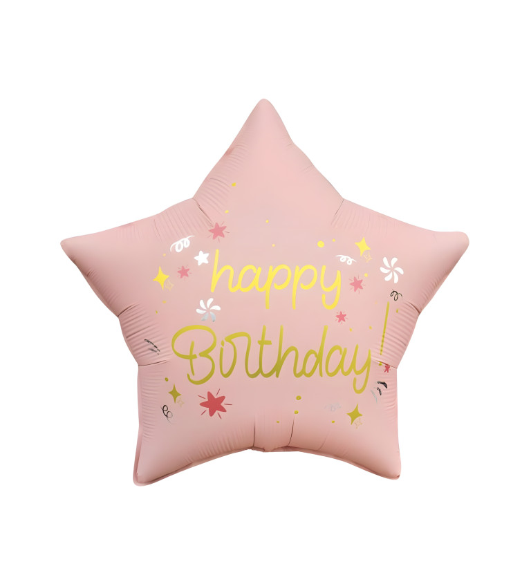 Fóliový balónek - "Happy birthday" hvězda, růžová